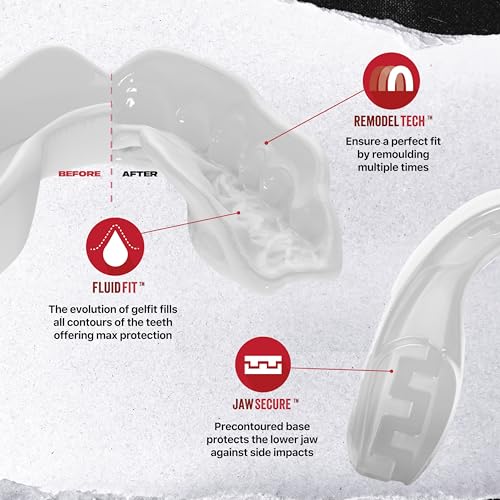 Image of SAFEJAWZ Mouth Guard, Elements Dual Layer Mouthguard for Adults with Case, Easy Fit Remoldable Mouthpiece for Football, Boxing, Lacrosse, Basketball & All Contact Sports (Adult 12+ Years, Wind)