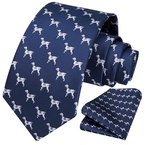 Image of HISDERN Ties for Men Classic Animal Tie and Pocket Square Set Jacquard Woven Silk Neckties Handkerchief Wedding Party