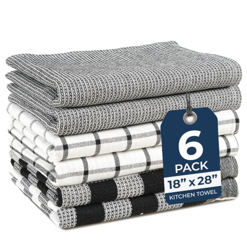 Image of LANE LINEN Kitchen Towels Set 100% Cotton Absorbent 6 Pack - Black