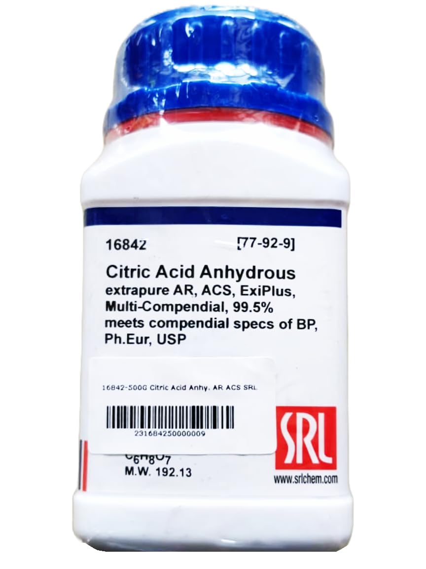 See full amazon price history chart for SRL Citric Acid Anhydrous extrapure AR, ACS Grade, 500gm, CAS : 77-92-9, Molecular Formula : C6H8O7, MW: 192.13, Storage Room Temperature, Shelf Life 60 Months, for laboratory and industrial use SRL Citric Acid Anhydrous extrapure AR, ACS Grade, 500gm, CAS : 77-92-9, Molecular Formula : C6H8O7, MW: 192.13, Storage Room Temperature, Shelf Life 60 Months, for laboratory and industrial use (B0CRM6H42Y) Amazon Price History, Amazon Price Tracker