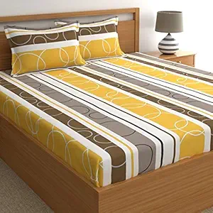 Home Ecstasy 100% Cotton Double Bedsheets with 2 Pillow Covers Cotton, 140tc Geometric Yellow Bedsheets for Double Bed Cotton (7.3ft X 7.6ft)