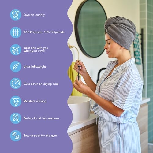 Image of Turbie Twist 4-Pack Microfiber Hair Towel for Beauty, Travel, Gifting - Hair Wrap Turban for Straight, Wavy & Curly Hair - Premium Personal Care - Pink, Blue, Grey & White