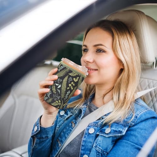 Image of Reusable Insulated Sleeve for Iced Coffee Cup, 3-Pack Coffee Neoprene Drink Sleeve for Cold & Hot Drinks, Beverage Holder for Iced Coffee (Earthy Ferns)