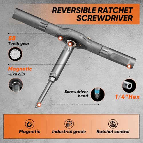 Saker 42 in 1 Magnetic Screwdriver Set, Multi Bit Ratchet Screwdriver Set with T Handle & Storage Case for Furniture, Computer, Bicycle, Electronic Repair and DIY Gifts Orange