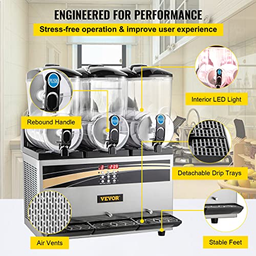 VEVOR Kommerzielle Slusheis Maschine, 3 x 15 L Slusheis Maschine 800 W 220 V Slusheis Eismaschine, Slushgerät 63 x 45 x 80 cm Slushy Maker Maschine, 2 Modi Intelligentes LED-Bedienfeld Slushy Maker – Bild 8