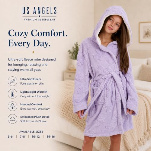 Image of US Angels Plush Robe For Girls- Plush Winter PJ Robe With Pockets, Hoodie & Belt- Ultra-Soft Bathrobe