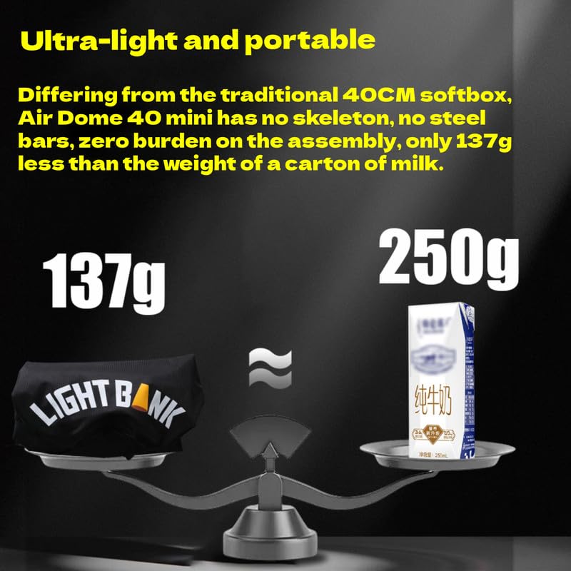 Flynoodle Air Dome 40 Mini Softbox gonfiabile, Soft Light Box per 8-10 cm, copertura standard Bowens, supporto COB video, portatile, pieghevole, per fotografia/video/streaming live