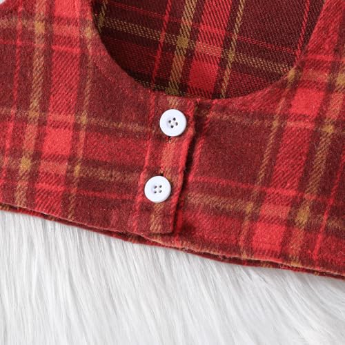 Image of Toddler Girls Christmas Outfits Girls Puff Sleeve Knit Ribbed Tops Button Down Vest Plaid Skirt Set Winter Clothes