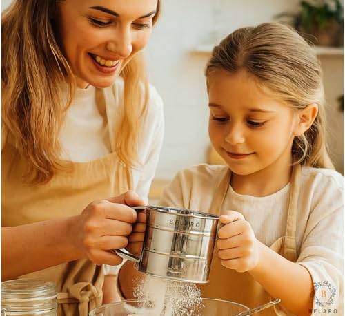 Image of Flour Sifter Stainless Steel Hand Press Atta Chhani - Fine Mesh Baking Sieve Cup for Flour, Sugar, Cocoa & Powder | Rust Resistant, Large Capacity, Easy Clean Kitchen Baking Tool for Home & Bakery