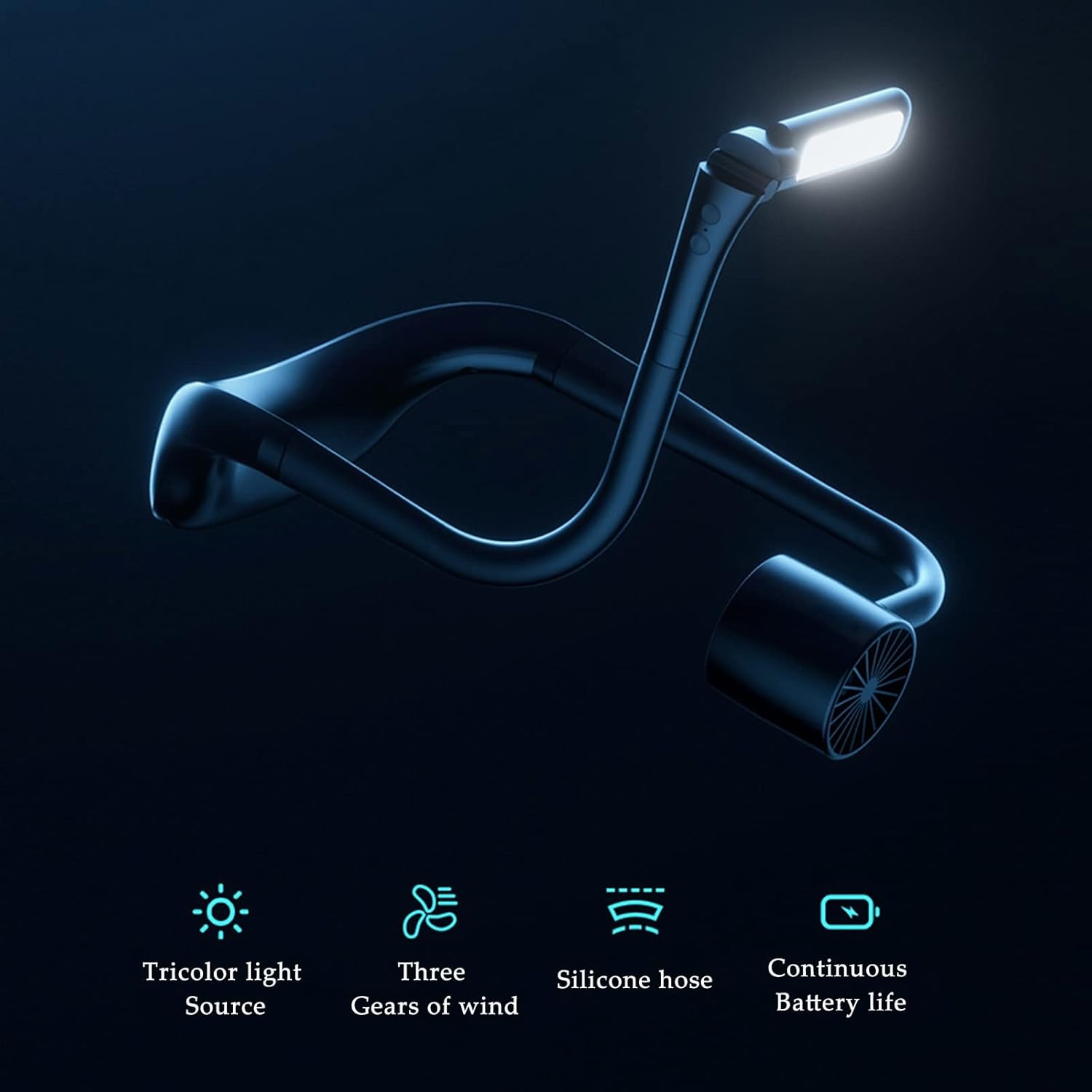 BVCL Hanging Neck Fan with Lights, Portable Collapsible Neck Fan, USB Rechargeable Fan Handsfree Fan Tri-Colour Light, Low Noise, 3 Speeds, 4000mAh Battery (Color : White)