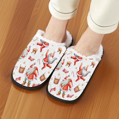 Christmas Fluffy Slippers for Women Men Funny Reindeer Santa Snowman Xmas Tree Snowflake Slipper Plush Winter Slip on Cozy Memory Foam House Shoes Women Indoor and Outdoor Travel Shoe3