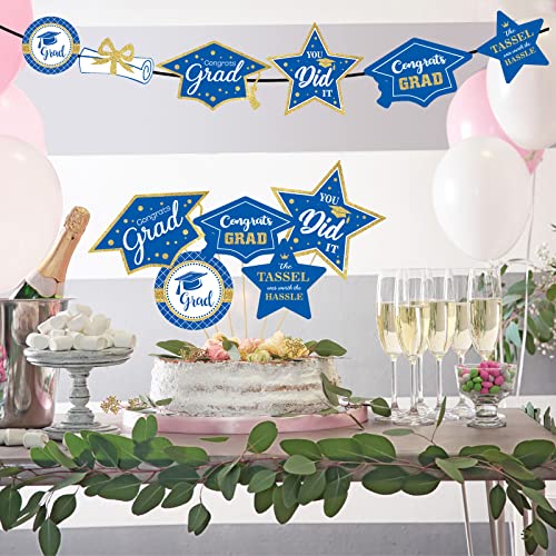 Image of party greeting 2026 Graduation Decorations Set of 24 Class of 2026 Table Decor Congrats Grad Party Centerpiece Sticks Table Toppers Graduation Party Supplies, Blue Gold