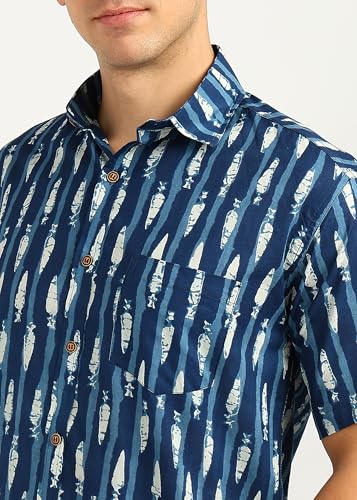Image of BLOCKS OF INDIA Cotton Hand Block Print Half Sleeves Summer Shirt for Men