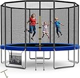 Devoko Trampolin Outdoor Ø 183/228/305/366/427 cm Indoor Trampolin Kinder Gartentrampoline, Komplettset mit Schuhnetz, Leiter, Randabdeckung, Sicherheitsnetz, Belastbarkeit 150 kg (Blau)