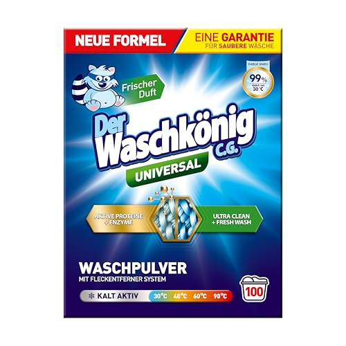 Der Waschkönig C.G. Universal Waschpulver 100 Waschladungen 6 kg – Entfernt Flecken, Schützt Textilien, für Weiße und Bunte Wäsche, Umweltfreundlich Verpackt