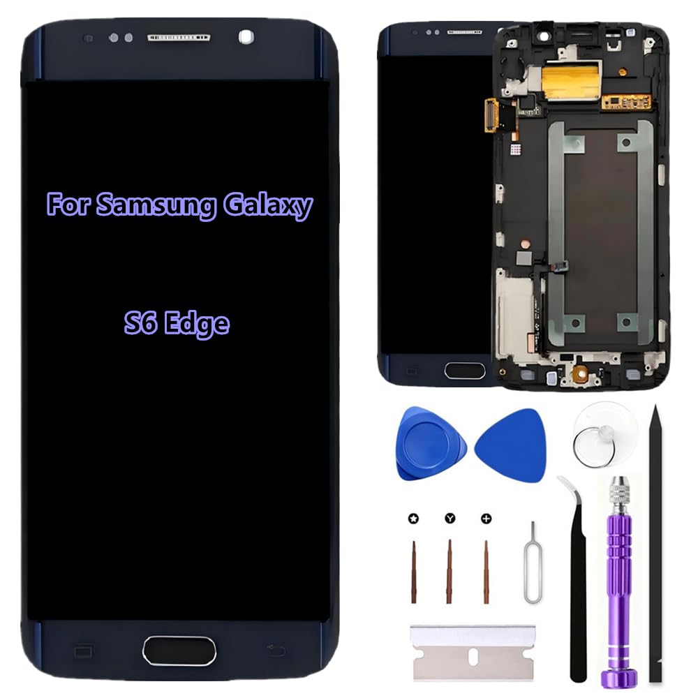 5.1" Original AMOLED Galaxy S6 Edge Screen Replacement for Samsung Galaxy S6Edge SM-G925A SM-G925P Display Touch Screen Digitizer Assembly (Blue with Frame+Tools)