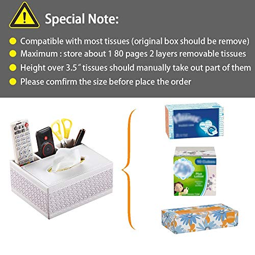 Tissue Box Cover Rectangular Leather Facial Tissue Box Holder with Remote Control Holder, Multifunction Desk Organizer Napkin Storage Box, Pumping Paper Dispenser for Bathroom, Kitchen, Office - Thumbnail 4