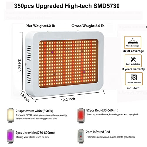 WY CN Grow Plants LED Light 1000W, 350 pcs LEDs Full Spectrum with IR led, 3x3ft Coverage Plant for Indoor Use, Seedling Veg Flowers Growing