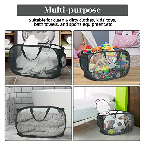 Image of 4 Pack Foldable Laundry Basket Hamper, Collapsible Laundry Baskets with Pocket, Mesh Pop Up Laundry Hamper, Clothes Hamper with Reinforced Handles for Laundry, Bathroom, Kids Room, Dorm or Travel