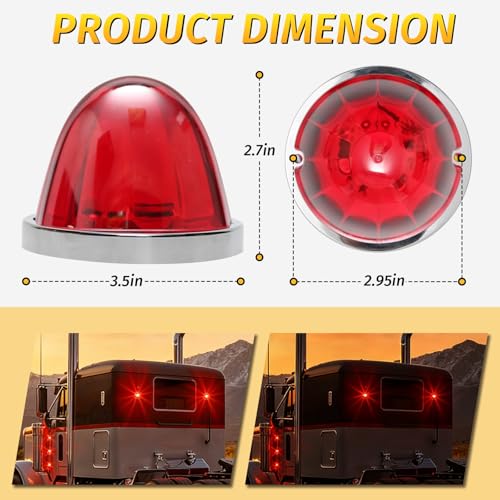 Image of 6PCS Watermelon Lights Red Strobe & Constant Multi-Function LED Side Marker Turn Signal Tail Roof Lights with Stainless Steel Bezel for Trailer Semi-trailer Heavy-duty Truck