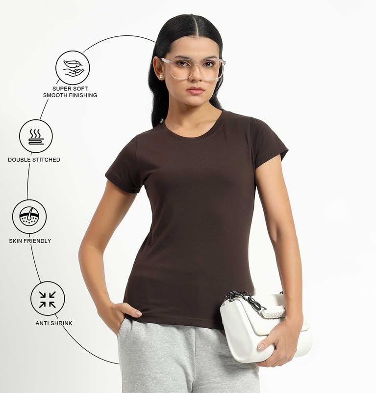 Image of Sleepynuts Women's Plain Round Neck Regular Fit Half Sleeve Cotton T Shirt