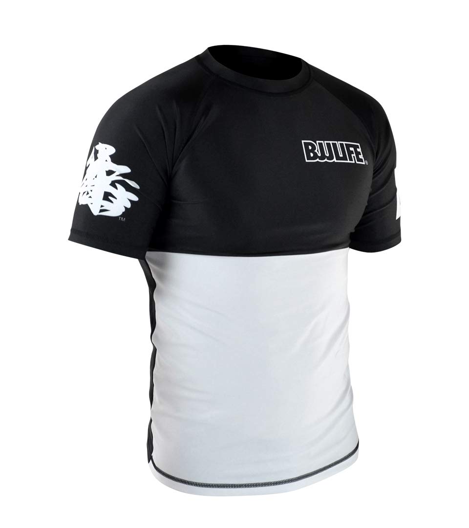 CompLite Ranked Rash Guard | Short Sleeve | No GI Brazilian Jiu Jitsu | MMA BJJ Wrestling Training Water Sports | White | X-Large