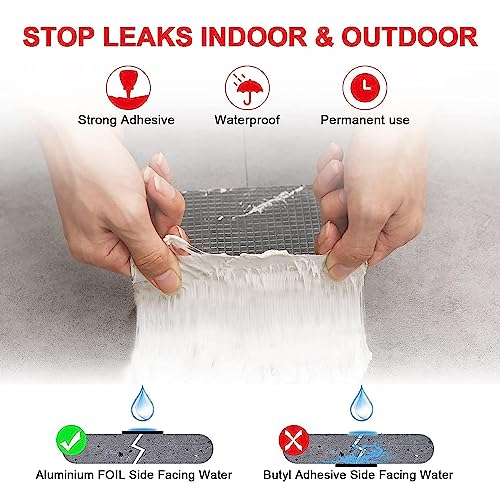 Image of Super Strong Adhesive Waterproof Permanent Repair Aluminum Butyl Tape Rubber Foil Suitable for Roof Leak, surface Crack, Window Sill Gap, Boat Sealing, Home Renovation (10CM*5Meter)