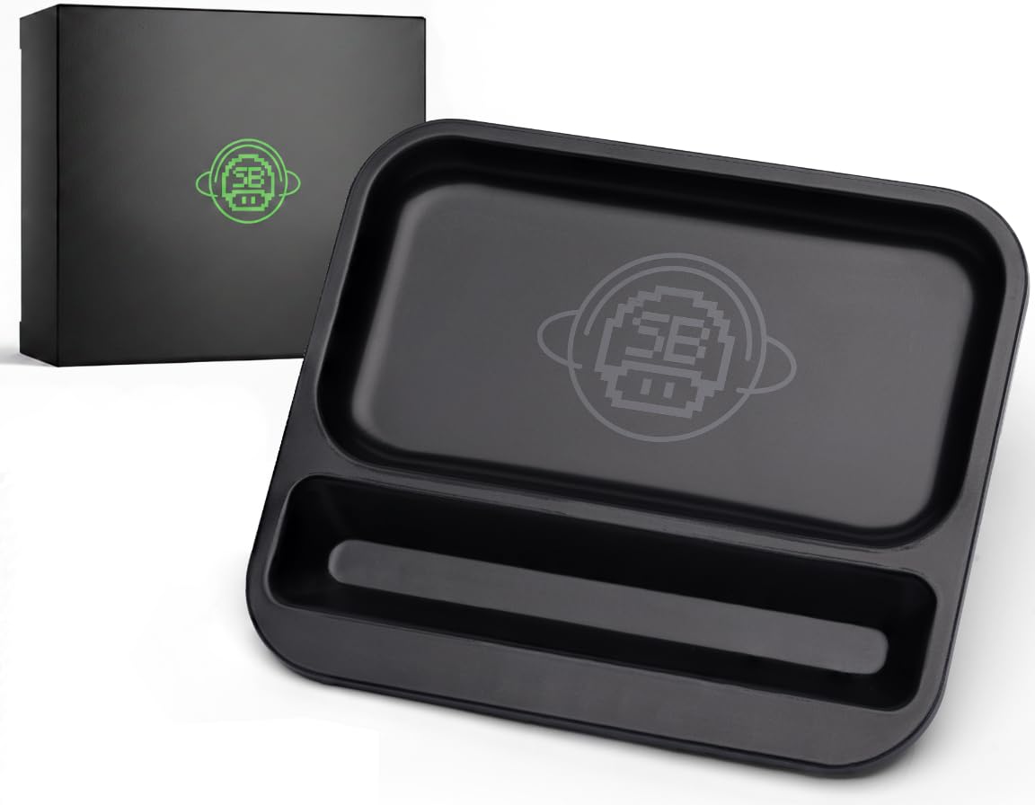 Stash Bros Black Travel Rolling Tray, Rolling Tray Bundle With Built In V-Cradle, Rolling Trays, Rolling Tray Set