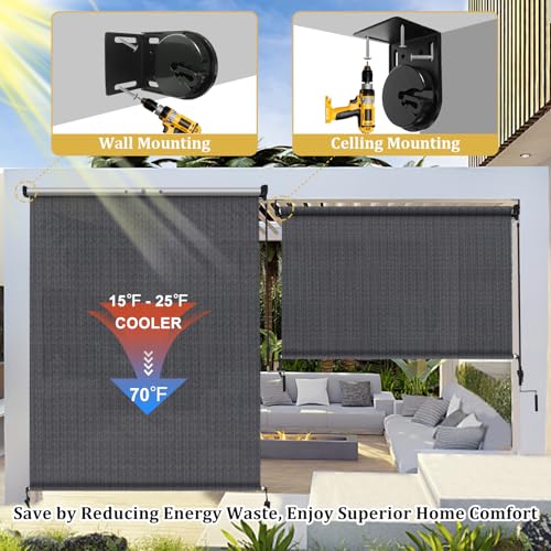 Image of Shade&Beyond Patio Shades Roll Up Outdoor 10' W x 8' H, Cordless Roller Shade Blinds with 90% UV Protection, Exterior Sunshade Cloth Roll for Pergola Porch Gazebo Balcony, Blue Gray