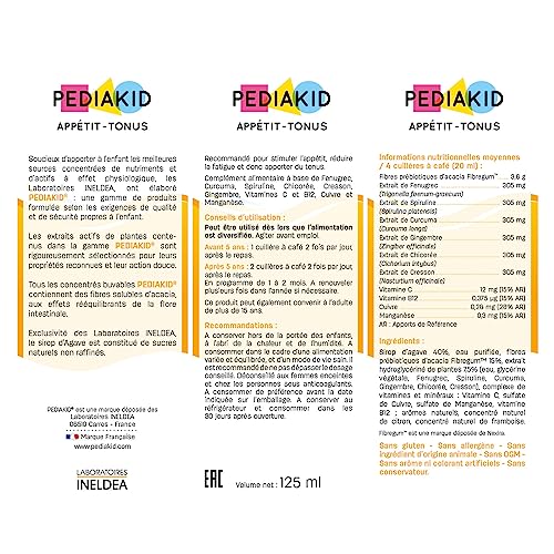 PEDIAKID - Sirop Appétit-Tonus - Complément Alimentaire Naturel - Formule Exclusive au Sirop d'Agave - Stimule l'Appétit - Aide à la Prise de Poids - Lot de 3 flacons de 125 ml – Image 3