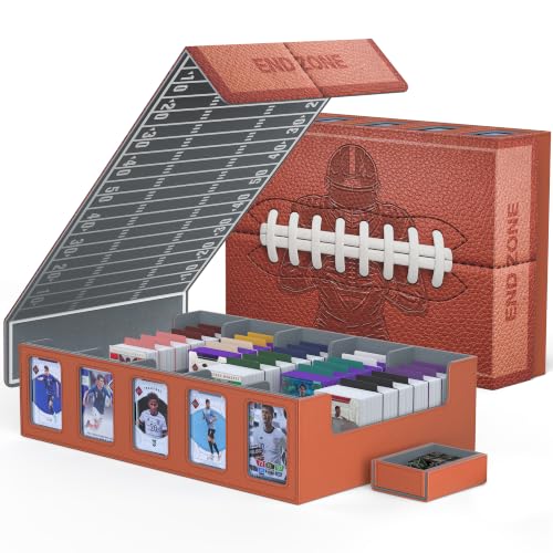 Image of Kabinka Football Card Storage Box with Window Display, 5-Row Sport Card Storage Box, 3900+ Card Deck Box for Football Sports Card TCG, 5 Top Loaders, 5 Stoppers, 48 Dividers, 1 Dice Tray(Football 1)