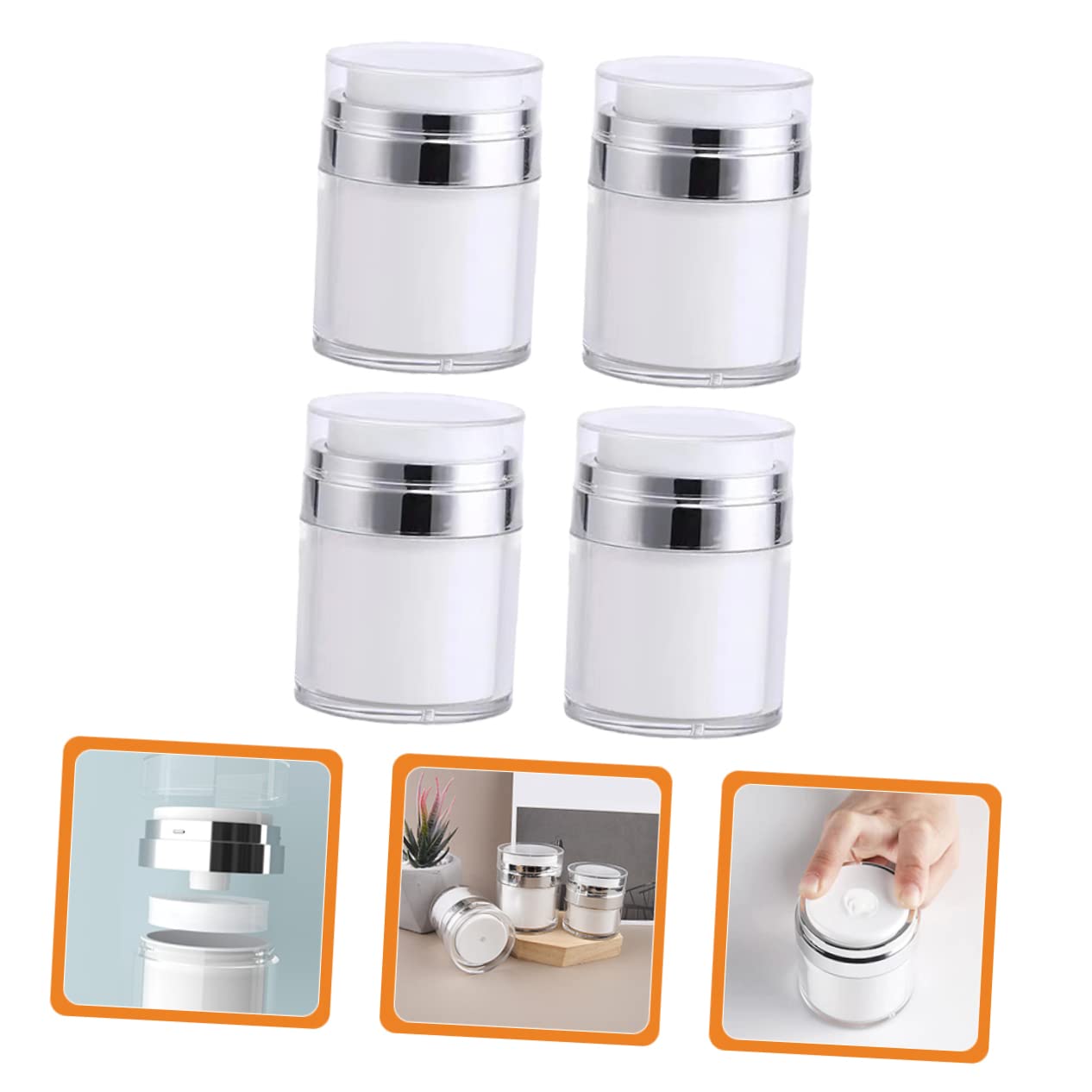 Barattolo Pompa Airless 30Ml Set 4 Contenitori Cosmetici Ricaricabili per Lozioni e Creme per Viaggi e