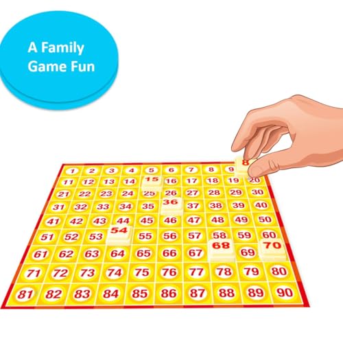Image of BKDT Marketing Housie Game Set with 48 Reusable Cards & 90 Number Tiles, Board Game for Kids (No Pin, Pencil or Pen Required) - Tambola Game Set Family Game, Birthday /Return Gift, Pack of 1