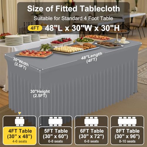 Image of Smiry 2 Pack Spandex Elastic Fitted Table Cloth Skirt for 4FT Table | Stretch Washable Table Cloth, Banquet Table Cover for Wedding, Party, Indoor & Trade Shows, (Grey, 48Lx30Wx30H)
