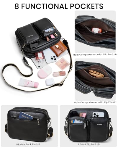 Image of Bluome Crossbody Purse for Women Multi Pocket Crossbody Bag with 3 Front Pockets Leather Shoulder Bag Everyday Travel Bag