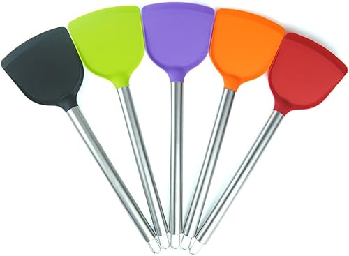 Miniatura 8 de Espátula de silicona para servir de silicona, utensilios de cocina antiadherentes, utensilios de cocina de acero inoxidable, cuchara de mesa de