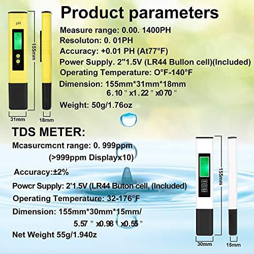 GroTheory PH Meter and TDS Meter Combo, PH Tester Digital, PPM Digital Water Tester, 0.05ph High Accuracy Pen Type pH Meter, Readout Accuracy 3-in-1 TDS EC Temperature Meter - Thumbnail 3