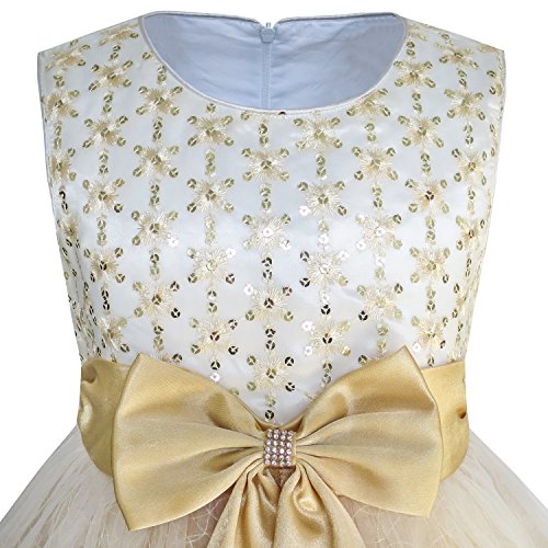 Image of Sunny Fashion Girls Dress Shinning Sequins Beige Tulle Layers Wedding Pageant