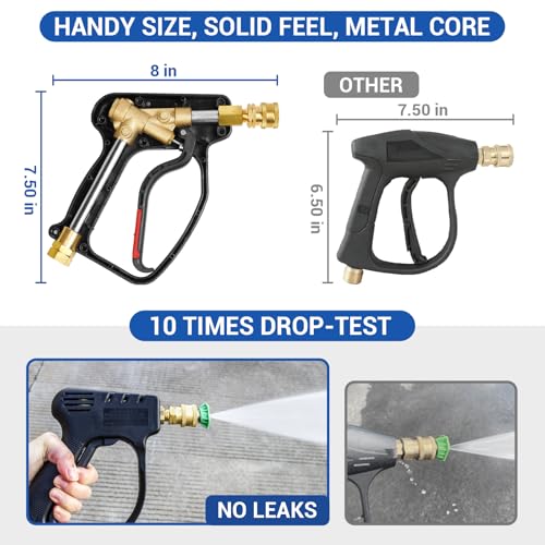 Image of MEKOH Short Pressure Washer Gun, 4000 PSI High Power Washer Spray Gun, 10.5 GPM Foam Gun with 3 /8'' Quick Connect, Stubby Pressure Washer Trigger Handle with M22-14mm Adapter for Extension Wand & Hose