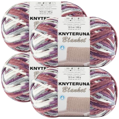 Image of #6 Super Bulky Blanket Yarn for Crocheting - 4 Skeins(Each 10.5oz /300g, 220yds /201m), Chunky Chenille Thick Plush Big Soft Yarn for Crocheting Knitting Blankets, Purple & Mauve & Grey