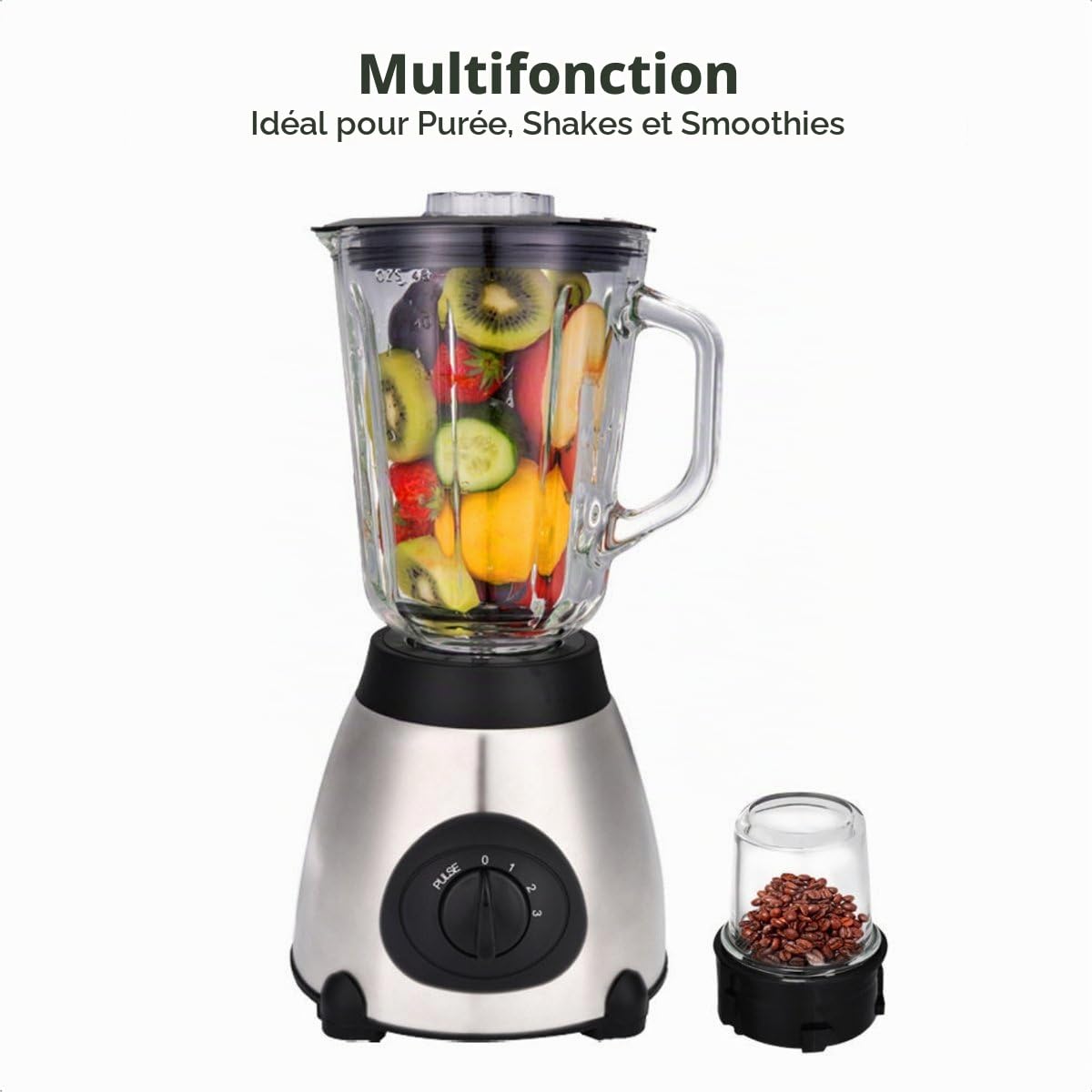 Royal Swiss® Blender 1030W – Mixeur Smoothie, Shake et Glace Pilée – Inox Durable – Bol 1,5 L – Mixeur Familial Haute Puissance pour Cuisine Maison