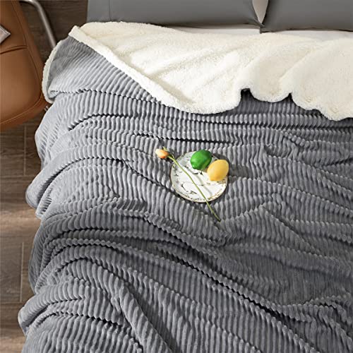 Lianlam Sherpa Fleece Blanket, Plush Thick Cozy Dual Sided Blanket For Adults, Fuzzy Fluffy Warm And Soft Blanket For Sofa, Couch ,Bed (Grey, King(104"X90")) #TOP6