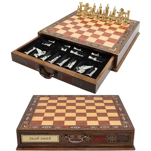 Jeu d'échecs de rangement en fonte métallique et bois personnalisé