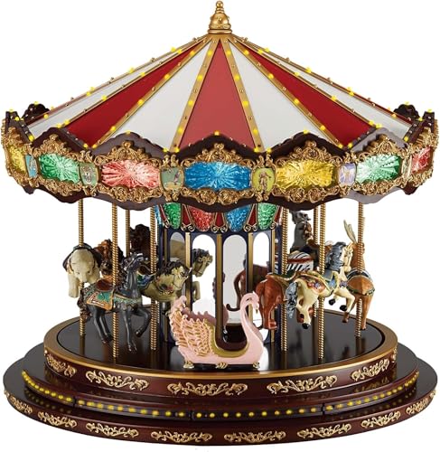Mr. Christmas Marquee Deluxe Carousel Musical Animated Christmas Decoration LED Lights Plays 20 Songs 15 Inch Multi-Color