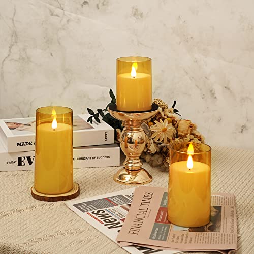 Amagic Gold Acrylic Flameless Candles Battery Operated, Flickering Led Pillar Candles With Remote Control And Timer, 3D Wick, Set Of 3 #TOP3