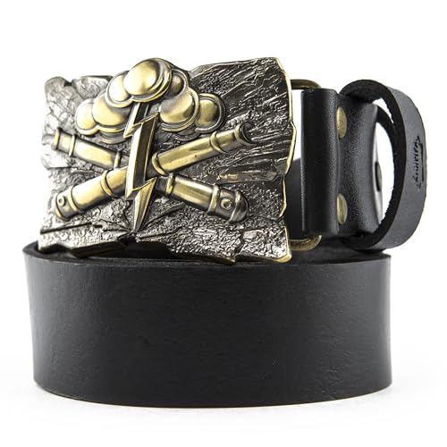 Casual leather belt with artillery belt buckle Gods of war, Handmade military heavy artillery solid brass belt buckle on leather belt