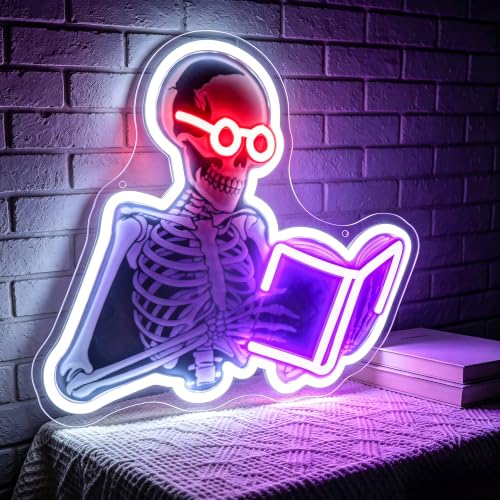 Image of Skeleton Neon Sign for Wall Decor Skull Light Up Sign Hallowmas Led Signs for Room Party Home Wall Decor USB Powered
