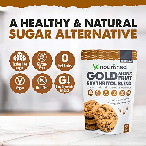 GOLD - Brown Sugar Alternative (1 lb / 16 oz) Substitute 1:1 Sugar Replacement - Monk Fruit Erythritol Sweetener for Low Carb Dieters and Diabetics - No Calorie Sweetener, Non-GMO