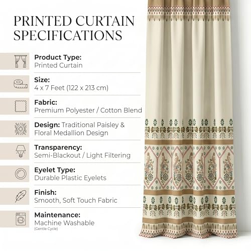 Image of VAS COLLECTIONS 100% Room Darkening Blackout Door Curtains Set of 2, 7 Feet (121 x 213 cm), Floral Design Long Curtains for Living Room & Bedroom, Thermal Insulated, Privacy Curtains (Ethnic Mocha)