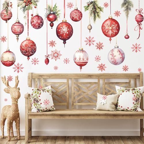 Vinilos decorativos Merry Christmas con copos y piñas miniatura 3